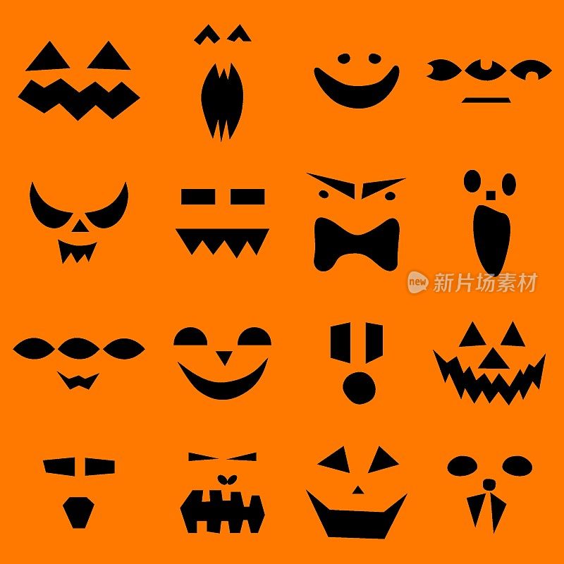 Seamless pattern of halloween scary pumpkins faces
